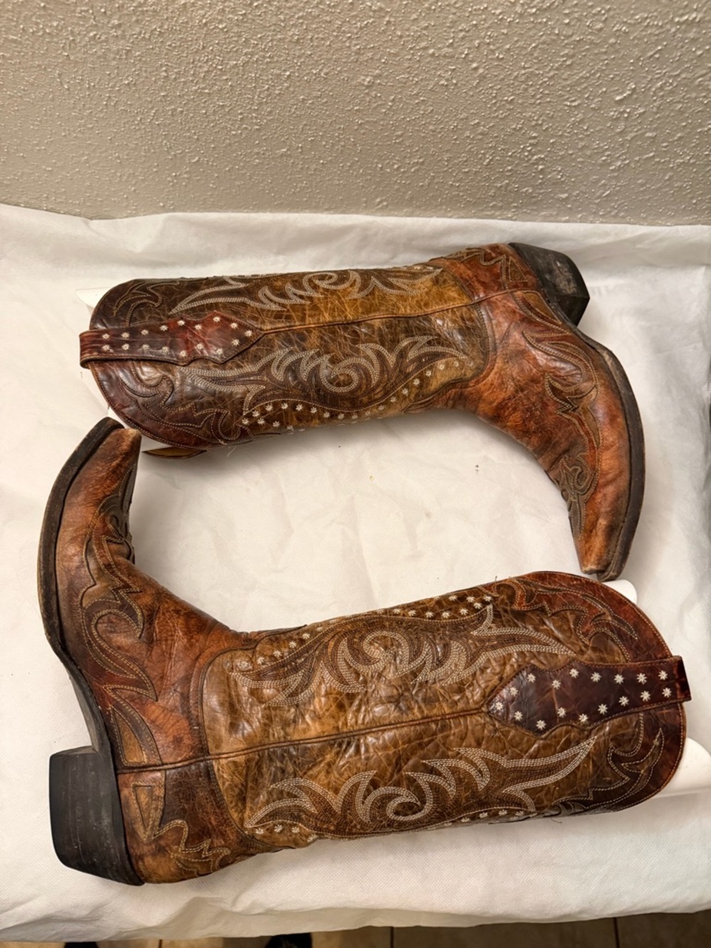 Old Gringo Tan Embroidered Leather Cowboy Boots, pre-owned, Sz7 - Picture 7 of 16